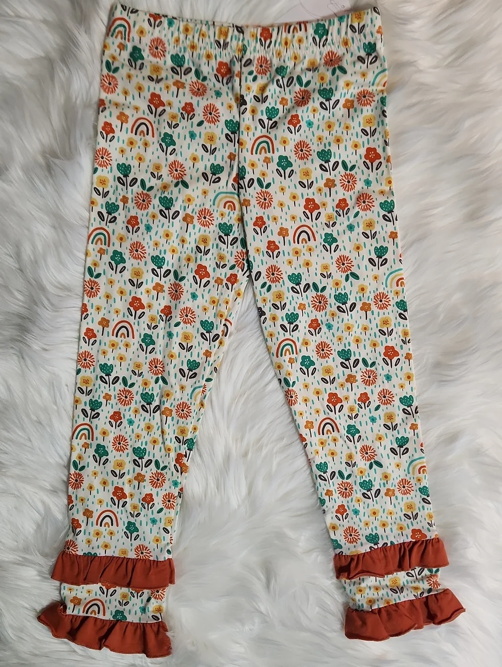 Rare Editions Rust Giraffe Ruffle Top & Printed Leggings - Girls Size: 6